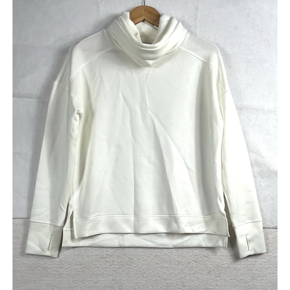 Cable & Gauge Studio Cowl Neck Thumb Hole Tunic Top Cream Small Slit Hem (106)